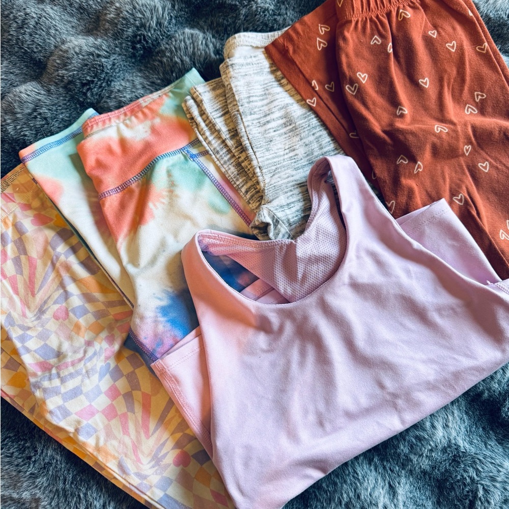Girls Size Large 10-12 Leggings & Athletic Tank Bundle 5pc Activewear Lot